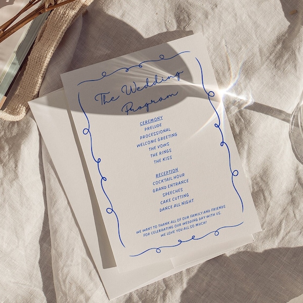 W03 - Modern The Wedding Program List Template - Vintage Inspired Colorful Fun French Whimsical Minimalist Aesthetic - Digital Download