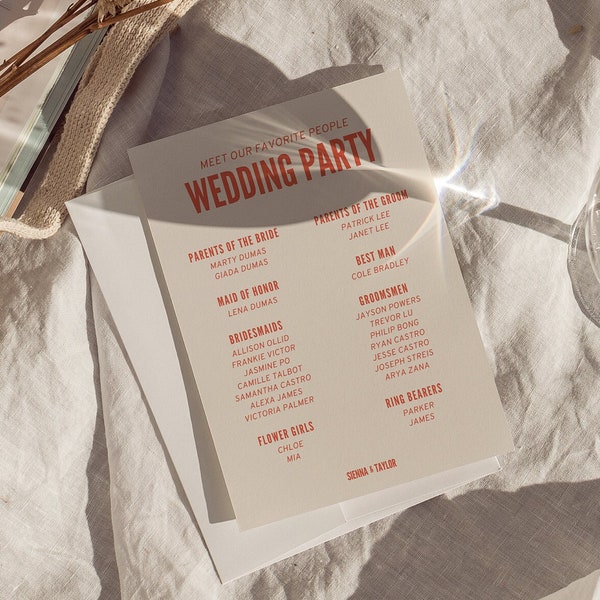 W06 - Modern Wedding Party List Template - Colorful Fun Retro Whimsical Minimalist Aesthetic - Digital Download - Printable Stationary