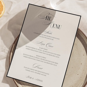 W09 - Modelo de menu de casamento moderno - Vintage inspirado clássico divertido francês caprichoso minimalista dinheiro antigo elegante estética - Digital