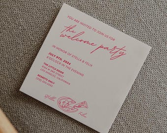 W02 - Modern Wedding Welcome Party Invitation Template - Colorful Fun Retro Whimsical Minimalist Aesthetic - Digital