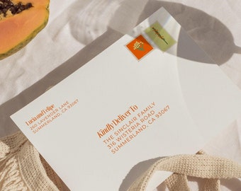 W04 - Modern Wedding Addressed Envelopes Template - Classy Bright Traditional Colorful Fun Retro Whimsical Minimalist Aesthetic - Digital