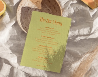 W04 - Modern Wedding Bar Drink Menu Template - Classy Bright Traditional Colorful Fun Retro Whimsical Minimalist Aesthetic Digital Download