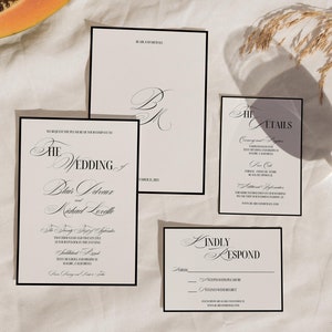 W09 - Modelo de convite de casamento moderno - Vintage inspirado clássico divertido francês caprichoso minimalista dinheiro antigo elegante estética - Digital