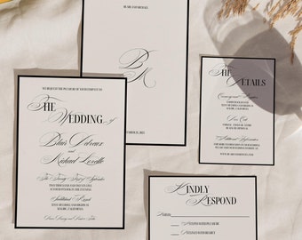 W09 - Modern Wedding Invitation Template - Vintage Inspired Classic Fun French Whimsical Minimalist Old Money Elegant Aesthetic - Digital