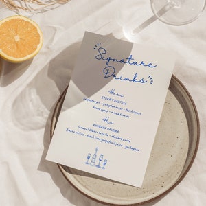 W03 - Modello di cartello per menu di bevande firmate per matrimonio moderno - Ispirazione vintage colorato divertente estetica minimalista stravagante francese - digitale