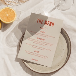 W06 - Nowoczesny szablon menu weselnego - Kolorowy, zabawny, retro, kapryśny, minimalistyczny, estetyczny - Pobieranie cyfrowe - Wydrukuj papeterię