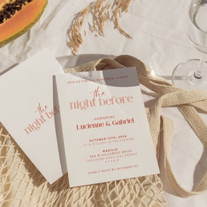 W07 - modèle d'Invitation pour le dîner de répétition de mariage moderne - esthétique minimaliste lunatique rétro colorée amusante - téléchargement numérique - imprimable