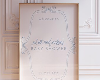 BBY01 (BLUE) - Modern Baby Shower Welcome Sign Template - Vintage Inspired Colorful Fun French Whimsical Minimalist Aesthetic Digital