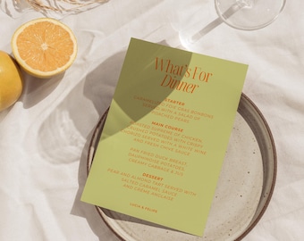 W04 - Modern Wedding Menu Template - Classy Bright Traditional Colorful Fun Retro Whimsical Minimalist Aesthetic - Digital Download