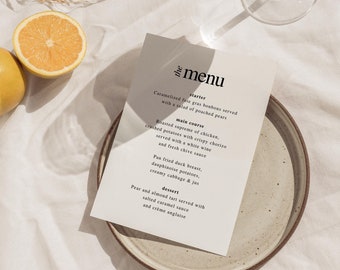 W05 - Modern Wedding Menu Template - Vintage Inspired Classic Fun French Whimsical Minimalist Aesthetic - Digital Download - Printable