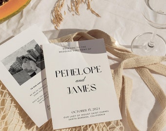 W01 - Modern Wedding Mass Church Program Template - Vintage Inspired Classic Fun French Whimsical Minimalist Aesthetic Digital Download