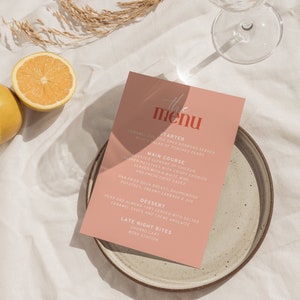 W07 - Modelo de menu de casamento moderno - Colorido divertido retrô caprichoso estética minimalista - download digital - papel de carta para impressão - Canva