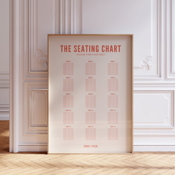 W06 - modèle de plan de table mariage moderne - esthétique minimaliste lunatique rétro colorée amusante - téléchargement numérique - papeterie imprimable