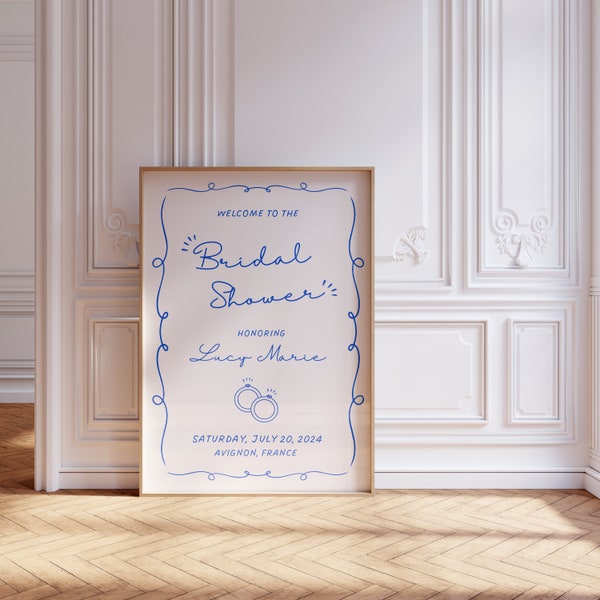 W03 - Modern Bridal Shower Welcome Sign Template - Vintage Inspired Colorful Fun French Whimsical Minimalist Aesthetic -Digital Download