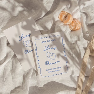 W03 - Modern Wedding Save the Date Template - Vintage Geïnspireerd Kleurrijk Leuk Frans Grillig Minimalistisch Esthetisch - Digitale Download