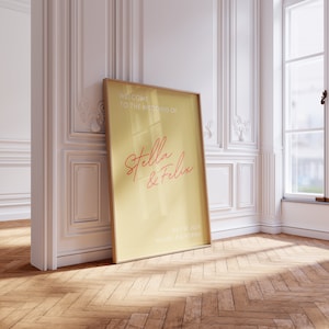 W02 - Modello di invito per cartello di benvenuto per matrimonio moderno - Estetica minimalista retrò stravagante divertente e colorata - Download digitale stazionario