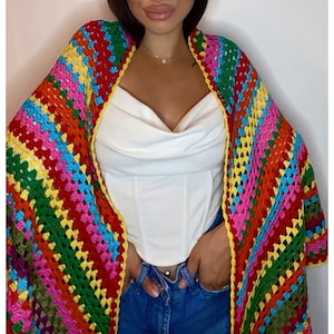Colourful Crochet Shawl - Handmade Wrap