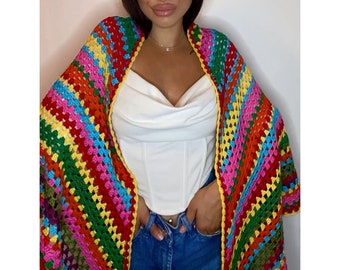 Colourful Crochet Shawl - Handmade Wrap