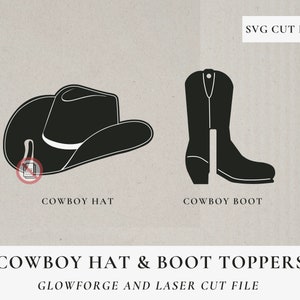 Cowboy-Hut & Stiefel Glas Marker Drink Tag SVG, Laser bereit, Trinkglas Anhänger, Cowboy-Hut SVG, Cowboy-Boot SVG GLOWFORGE