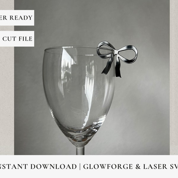 Bow Glass Marker Drink Tag SVG, Laser Cut File, Laser Ready, Drink Glass Charm, Bow SVG, Bow Glass Charm Svg, Bow wedding, GLOWFORGE