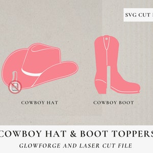 Cowboyhut & Stiefel Glasmarker Getränkeanhänger SVG, Laser Ready, Trinkglas Charm, Cowboyhut SVG, Cowboystiefel SVG GLOWFORGE