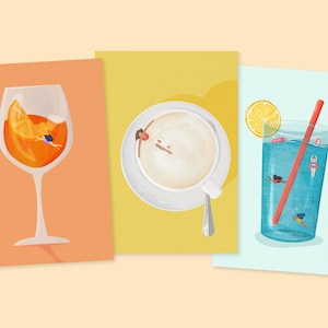 Summer Drinks – 3er Set A6 Postkarten Illustration
