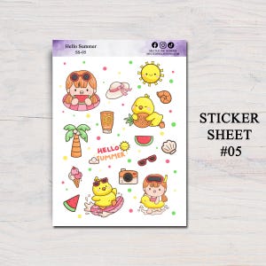 Summer Stickers, Cute Summer Journal Stickers, Hello Summer Stickers, Summer Sticker Sheets, Summer Scrapbook Stickers