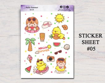 Summer Stickers, Cute Summer Journal Stickers, Hello Summer Stickers, Summer Sticker Sheets, Summer Scrapbook Stickers