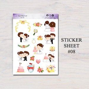 Wedding Sticker Sheet, Wedding Stickers, Wedding Planner Stickers, Cute Planner Sticker Sheet, Wedding Scrapbook Stickers. Floral Stickers