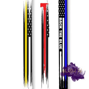 May include: Three pens with unique designs. One features a yellow stripe, another a red stripe, and the third has a blue stripe with the text "BACK THE BLUE". Each pen has a black tip and a silver top.