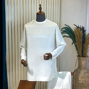 Nigerian Men Native | Elegant White Top And Pants | Men Clothing | African wedding attire for men | Men’s dashiki outfit