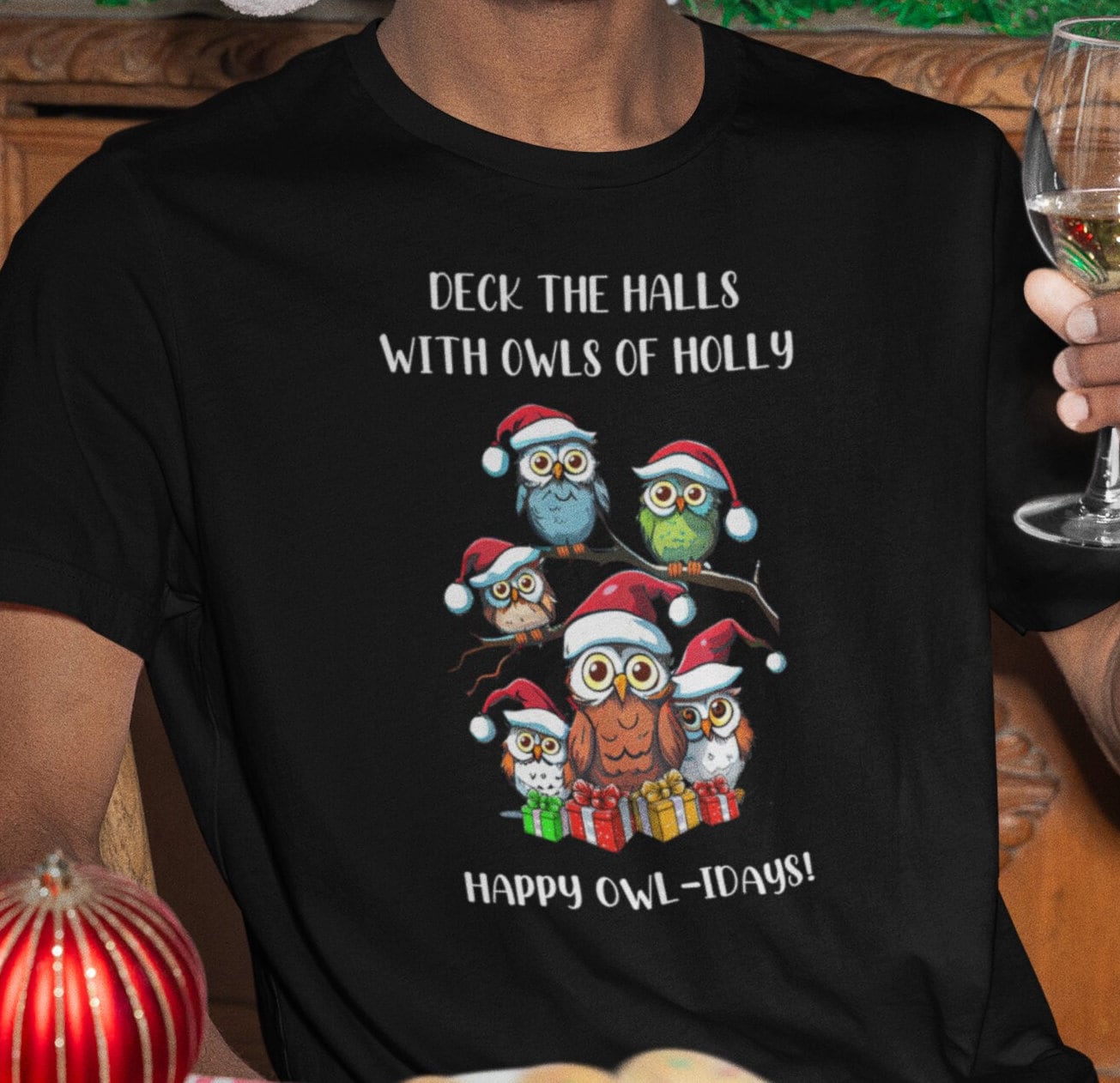 Deck The Halls With Owls Of Holly Unisex Jersey Short Sleeve Tee, Christmas tshirt, holiday owls shi