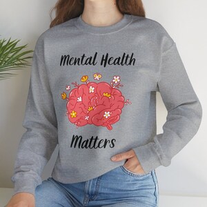 Mental Health Matters Crewneck Sweatshirt: Floral Brain Graphic