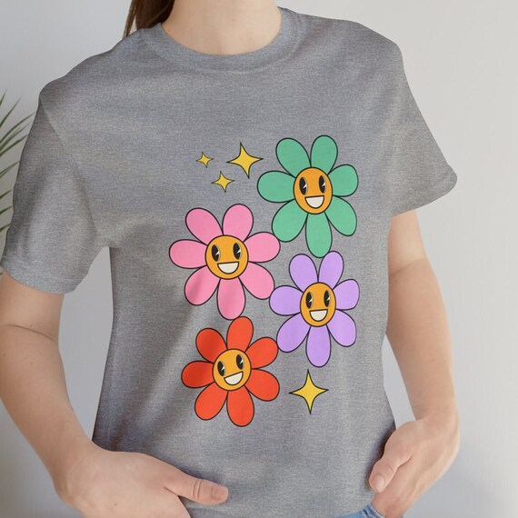 Retro Flower Power T-Shirt: 90s Positive Vibes Tee - Main Image