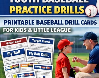 Jugend Baseball Übungs Bohrer Printable | Baseball Drill Cards für Kinder | Little League Trainingsbohrer | PDF mit Baseball-Trainertools