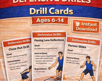 Defensive Basketball Drill Cards, druckbare Verteidigungsübungen, Jugend Basketball Training Karten, Trainer Übungswerkzeug, sofort Download
