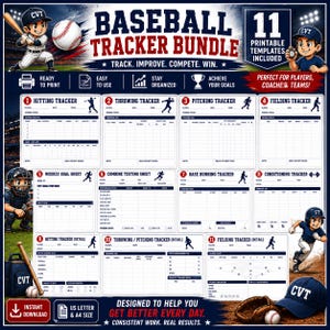 Baseball Tracker Bundle Printable PDF | Baseball Training Log, Hitting Pitching Fielding Tracker, Weekly Progress Sheet, Combine Testing