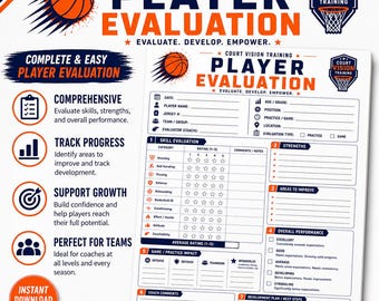 Basketball Player Evaluation Form | Coach Assessment Sheet | Basketball Tryout Evaluation Template | Printable Player Rating Sheet PDF