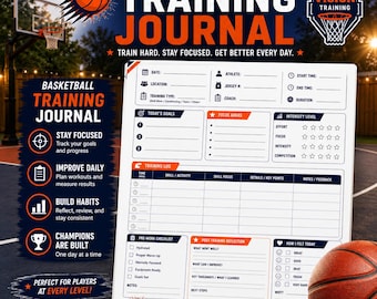 Basketball Training Journal | Player Development Workbook | Basketball Practice Log | Athlete Progress Tracker |Printable Basketball Journal