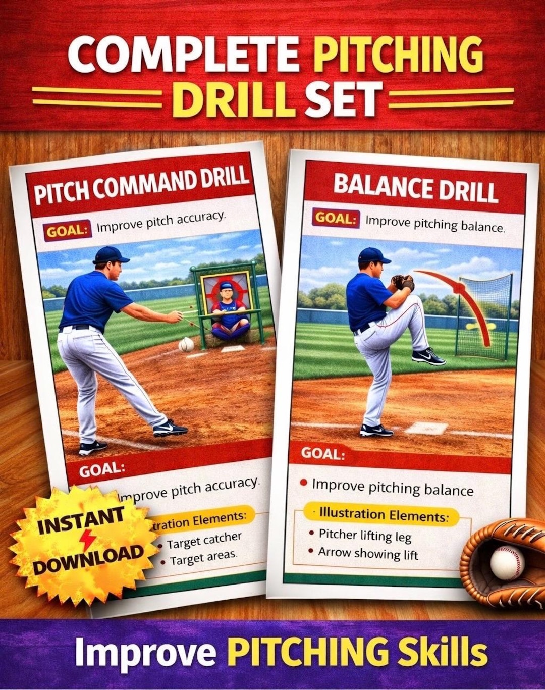 Pitching Rotation Card Baseball Pitching Drill Cards – Youth Pitching Drills Printable, Little ...