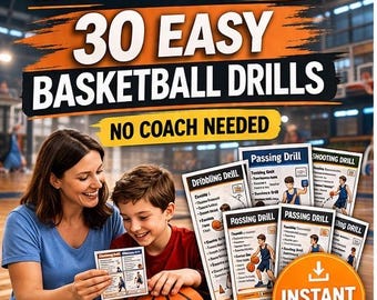 Basketball Karten für Kinder | 30 Druckbare Basketball Drills | Jugend-Trainingskarten | Übungsübungen PDF | 6–14 Jahre alt