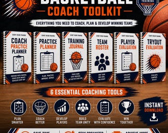 Basketball Coach Toolkit Bundle | Practice Planner, Coach Planner, Training Journal, Team Roster, Player Evaluation & Tryout Evaluation Form