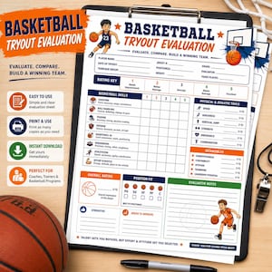 Basketball Tryout Evaluation Form | Coach Assessment Form | Basketball Tryout Scorecard | Printable Player Evaluation PDF| Instant Download