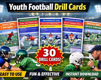 Jugend-Fußball-Drill-Karten für Alter 6-12 | Kinder Fußball Übungsbohrer | Fußball-Coaching-Tools PDF | 30 Drill Karten Bündel