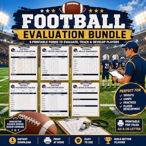 Football Evaluation Bundle Printable PDF | Player Evaluation Form, Football Tryout Evaluation, Skills Assessment & Performance Tracker