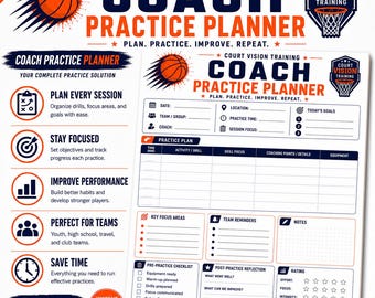 Basketball Coach Practice Planner | Printable Practice Plan Template | Basketball Coaching Planner PDF | Training Session Organizer
