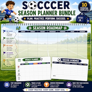 Afdrukbare voetbalseizoenplanner | Coachplannerbundel | Formulieren voor teambeheer | Oefenplanner | Wedstrijdnotities | Jeugdvoetbal pdf