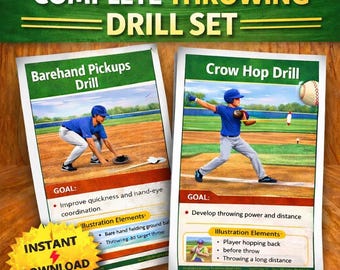 Baseball Wurfbohrer | Wurfbohrer Karten Printable | Jugend Baseball Übungsübungen | Little League Coach Werkzeug | 4x6 Lernkarten PDF