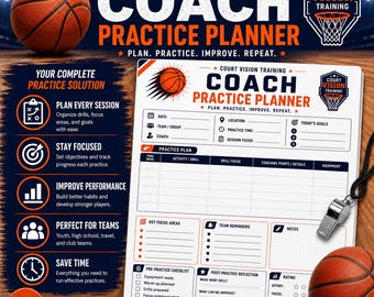 Basketball Coach Practice Planner | Printable Practice Plan Template | Basketball Coaching Planner PDF | Training Session Organizer