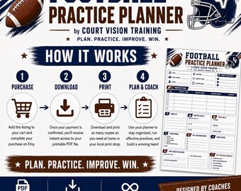Football Practice Planner Printable PDF | Coach Practice Plan Template | Youth Football Coaching Organizer | Team Drill Planner